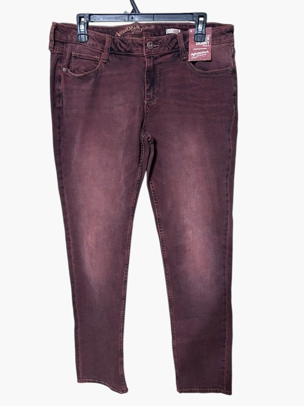 NWT Arizona Jean Co Super Skinny Jeans Cabernet Burgundy Washed Juniors 15